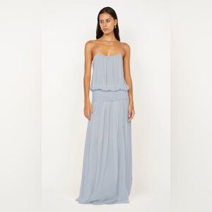 bec + bridge Camille Blouson Pale Blue Maxi Dress with Spaghetti Straps